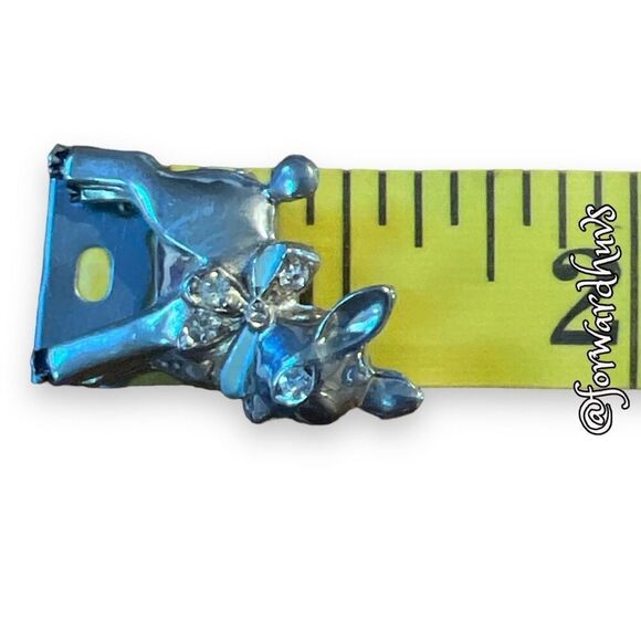 Small Deer Pin Brooch with Rhinestone Eyes & Blue Enamel Bow - Picture 9 of 10